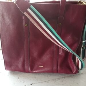 COPY - Fossil Burgundy Tote Bag with Multicolor Strap